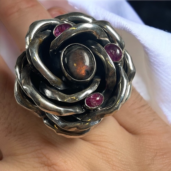 Rachel Gera Jewelry - Rachel Gera Israeli Modernist Vintage 925 Ring with Rubys